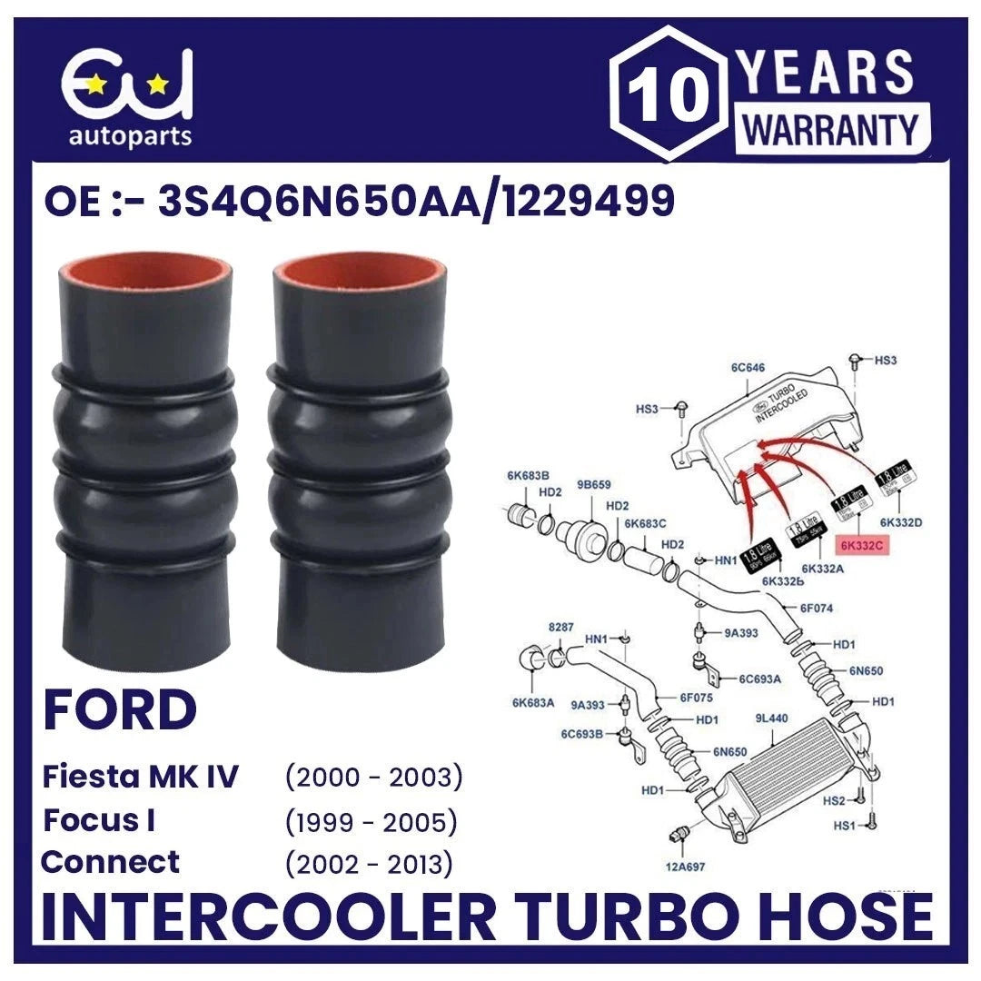 2X INTERCOOLER TURBO HOSE PIPE PAIR FOR FORD TRANSIT CONNECT 1.8 TDCi SILICONE